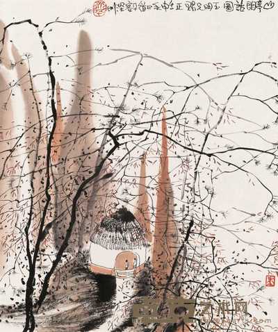 朱道平 1992年作 山亭闲话图 立轴 56.5×48cm